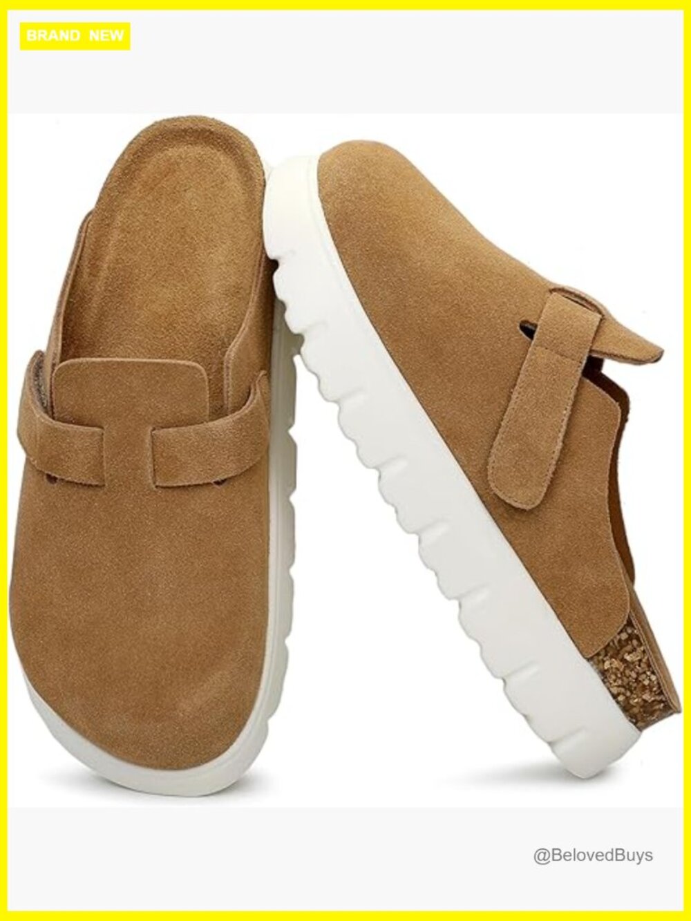 Genuine Suede Leather Platform Clogs, Memory Foam Arch Support Cork Footbed
